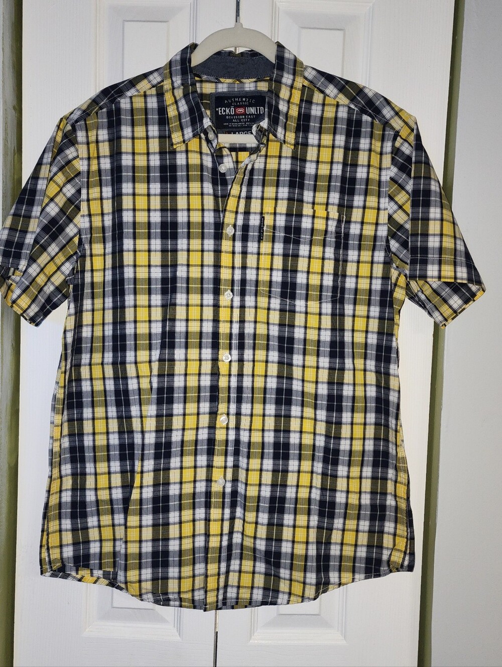 Y2K Ecko Unlimited Plaid Short-Sleeve Button-Down Size Large Streetwear